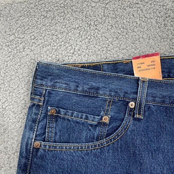Levi's 501 Jeans Men 42x32 Blue Dark Wash Button Fly Straight Fit Denim - Picture 2 of 13